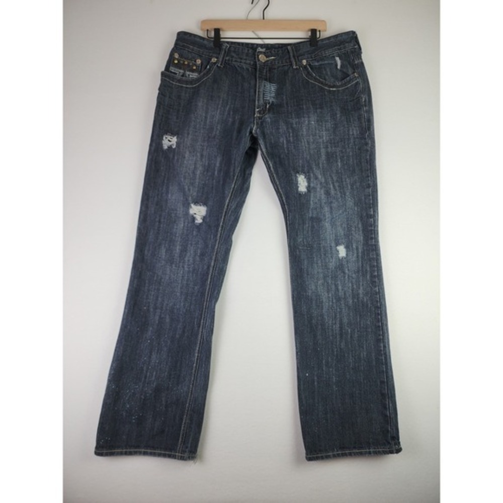 Montana‎ Jeans Mens Size 40x32 Y2K Black Distressed  Grunge Faded Straight